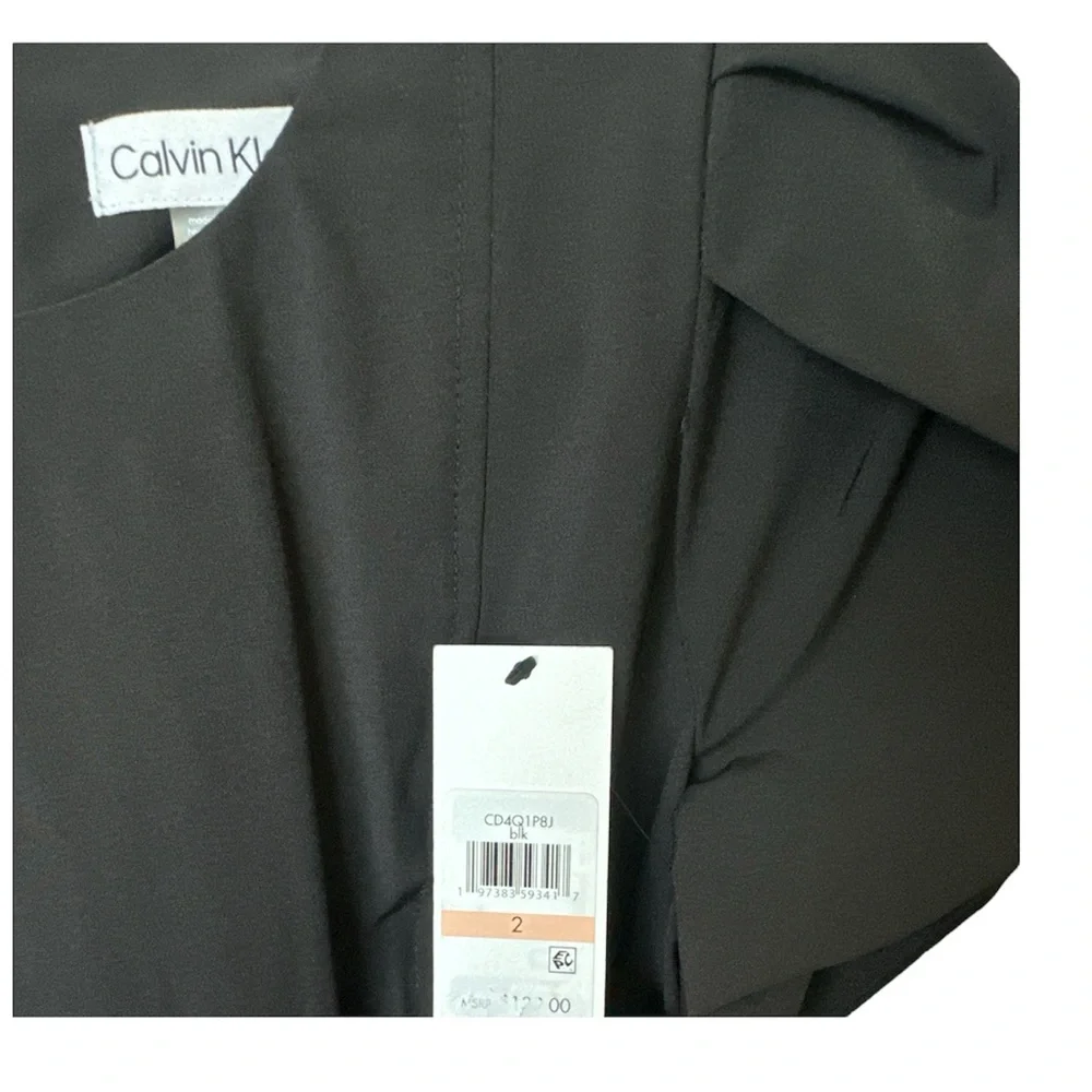 Calvin Klein Tulip Short Sleeve A-Line Midi Dress Black dress Business casual - Picture 9 of 14
